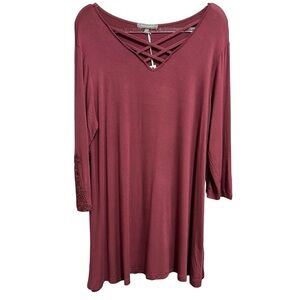 Simply Southern 3/4 Sleeve Lace Top Maroon Sheath Dress Size XL